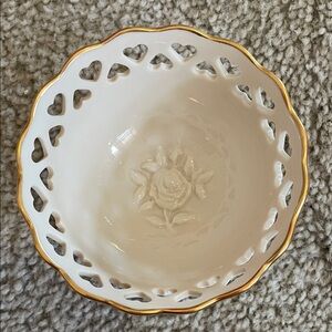 Lenox Heart Cutout Porcelain Bowl with Gold Trim